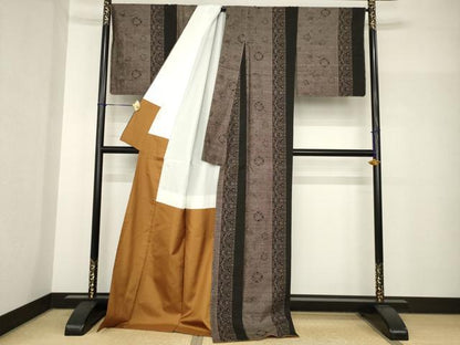 平和屋着物●本場大島紬　カタス7マルキ　更紗花間道　ロング丈　正絹　逸品　AABH8429ck