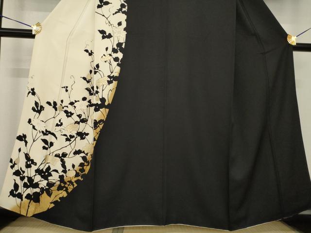 平和屋着物●訪問着　花蔦草文　黒地　金彩　正絹　逸品　AABH8430ck