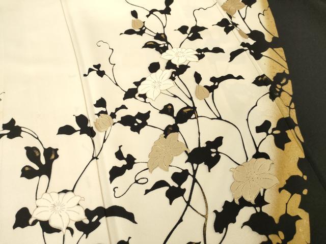 平和屋着物●訪問着　花蔦草文　黒地　金彩　正絹　逸品　AABH8430ck