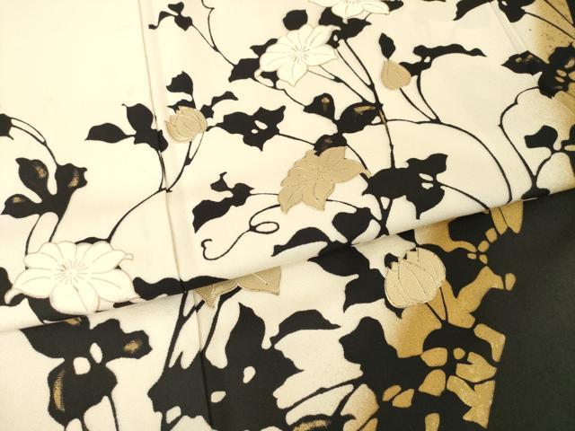平和屋着物●訪問着　花蔦草文　黒地　金彩　正絹　逸品　AABH8430ck