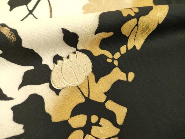 平和屋着物●訪問着　花蔦草文　黒地　金彩　正絹　逸品　AABH8430ck