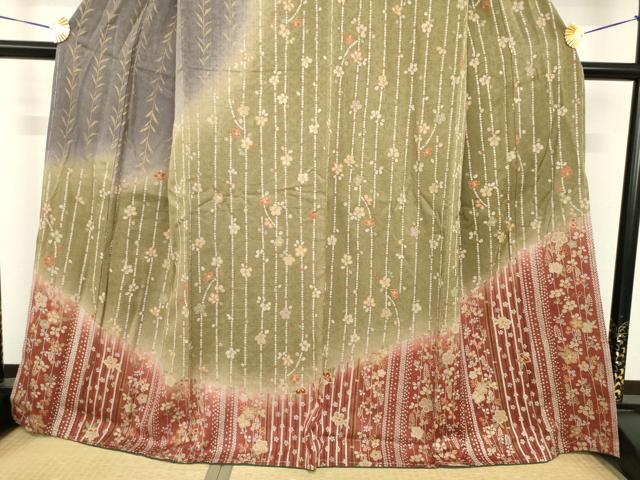 平和屋着物●訪問着　枝垂れ花文　暈し染め　正絹　逸品　未使用　AABH8434ck