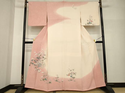 平和屋着物●訪問着　友禅　孔雀花文　暈し染め　正絹　逸品　AABH8443ck