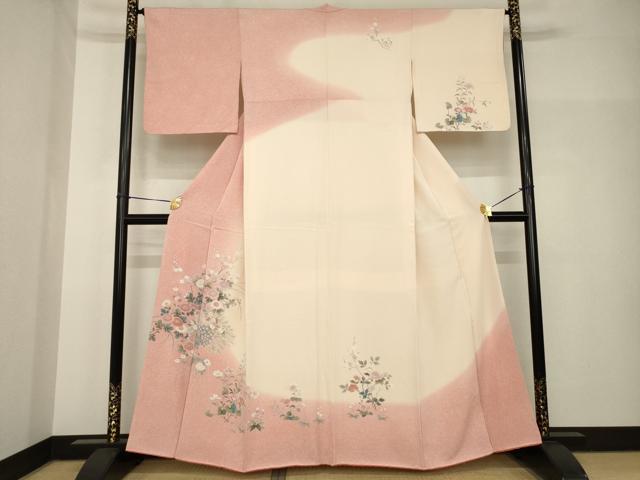 平和屋着物●訪問着　友禅　孔雀花文　暈し染め　正絹　逸品　AABH8443ck