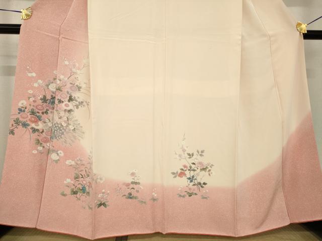 平和屋着物●訪問着　友禅　孔雀花文　暈し染め　正絹　逸品　AABH8443ck