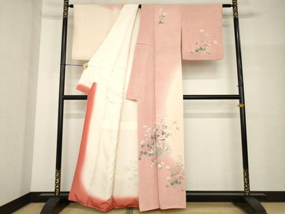 平和屋着物●訪問着　友禅　孔雀花文　暈し染め　正絹　逸品　AABH8443ck