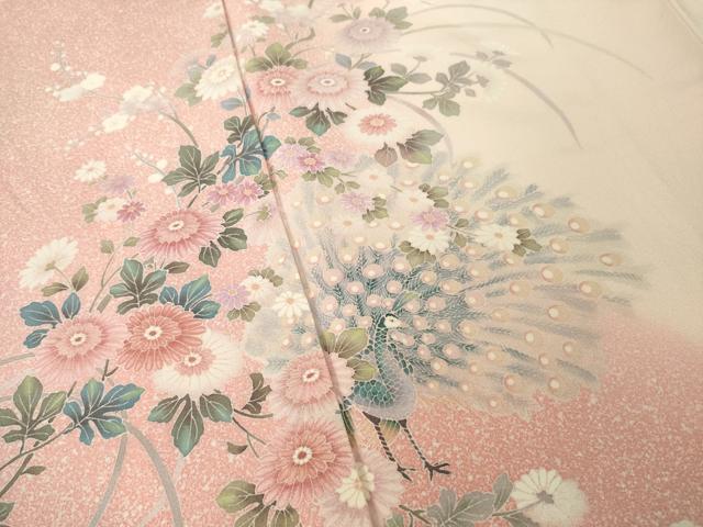 平和屋着物●訪問着　友禅　孔雀花文　暈し染め　正絹　逸品　AABH8443ck