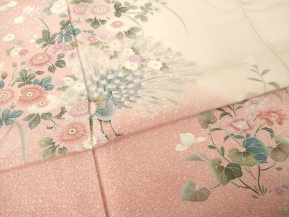 平和屋着物●訪問着　友禅　孔雀花文　暈し染め　正絹　逸品　AABH8443ck