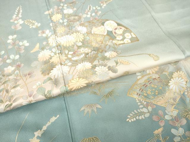 平和屋着物●訪問着　扇面吉祥文　暈し染め　金彩　正絹　逸品　AABH8444ck