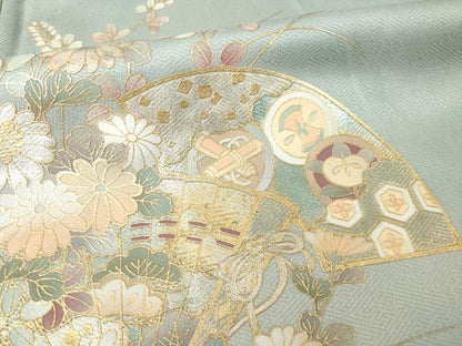 平和屋着物●訪問着　扇面吉祥文　暈し染め　金彩　正絹　逸品　AABH8444ck