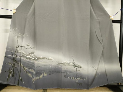 平和屋着物●訪問着　作家物　遠山風景文　暈し染め　正絹　逸品　未使用　AABH8445ck
