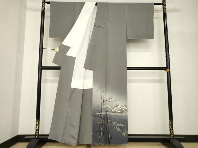 平和屋着物●訪問着　作家物　遠山風景文　暈し染め　正絹　逸品　未使用　AABH8445ck