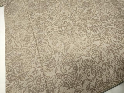 平和屋着物●上質な小紋　紬地　型染め　草花文　正絹　逸品　AABH8448ck