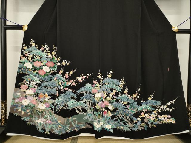 平和屋着物○豪華黒留袖 友禅 作家物 花鳥文 正絹 逸品 AABH8449ck