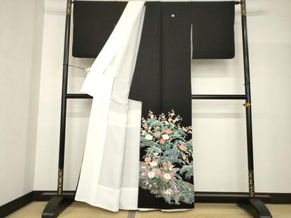 平和屋着物●豪華黒留袖　友禅　作家物　花鳥文　正絹　逸品　AABH8449ck