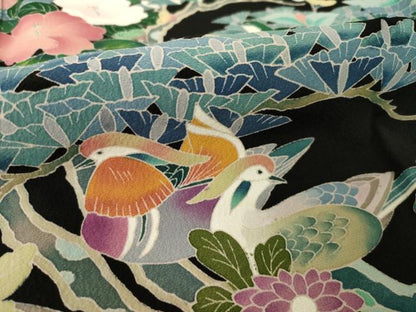 平和屋着物●豪華黒留袖　友禅　作家物　花鳥文　正絹　逸品　AABH8449ck