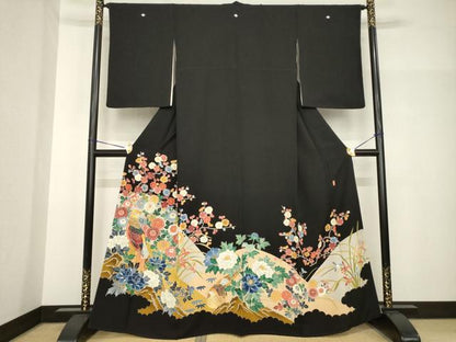 平和屋着物●本加賀友禅作家　押田正義　黒留袖　花鳥文　正絹　逸品　AABH8451ck