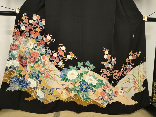 平和屋着物○本加賀友禅作家 押田正義 黒留袖 花鳥文 正絹 逸品