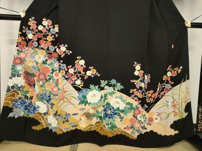 平和屋着物●本加賀友禅作家　押田正義　黒留袖　花鳥文　正絹　逸品　AABH8451ck