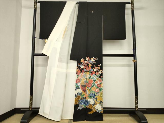 平和屋着物○本加賀友禅作家 押田正義 黒留袖 花鳥文 正絹 逸品