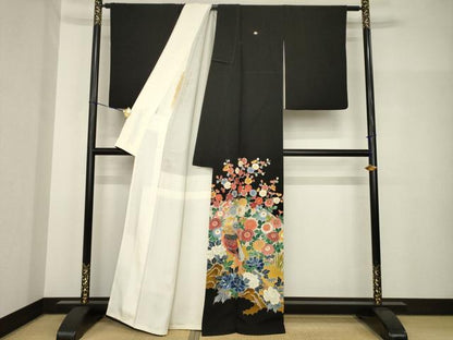 平和屋着物●本加賀友禅作家　押田正義　黒留袖　花鳥文　正絹　逸品　AABH8451ck
