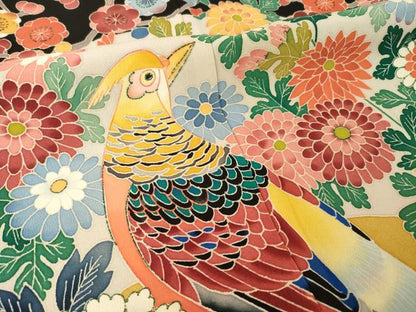 平和屋着物●本加賀友禅作家　押田正義　黒留袖　花鳥文　正絹　逸品　AABH8451ck