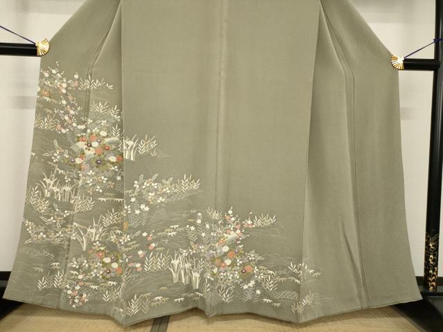 平和屋着物●訪問着　友禅　風景花文　鬼しぼ縮緬　正絹　逸品　AABH8453ck