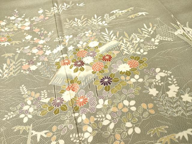 平和屋着物●訪問着　友禅　風景花文　鬼しぼ縮緬　正絹　逸品　AABH8453ck