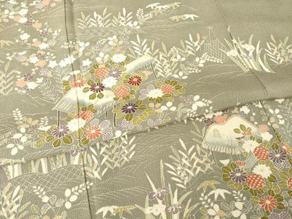 平和屋着物●訪問着　友禅　風景花文　鬼しぼ縮緬　正絹　逸品　AABH8453ck
