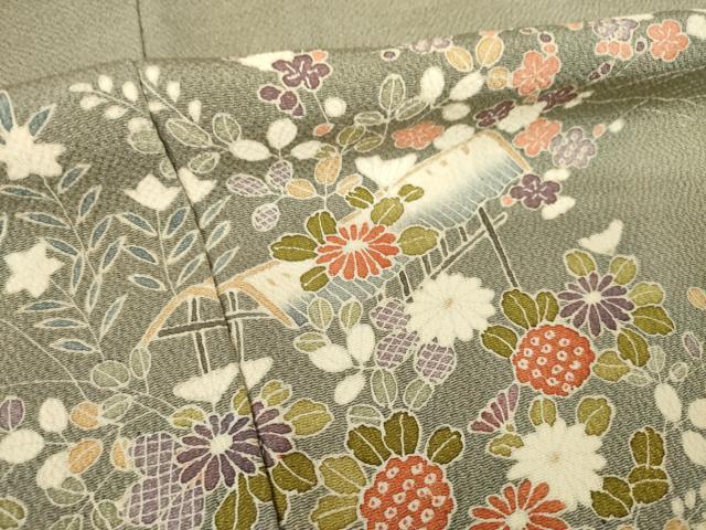 平和屋着物●訪問着　友禅　風景花文　鬼しぼ縮緬　正絹　逸品　AABH8453ck