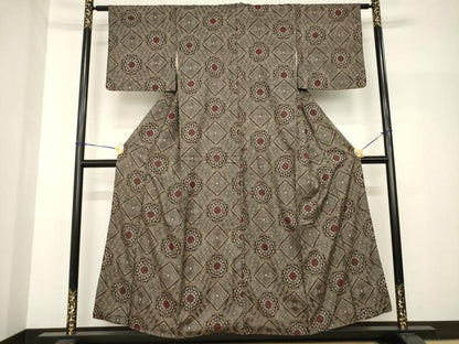 平和屋着物●本場大島紬　龍郷絣　花菱文　正絹　逸品　AABH8455ck