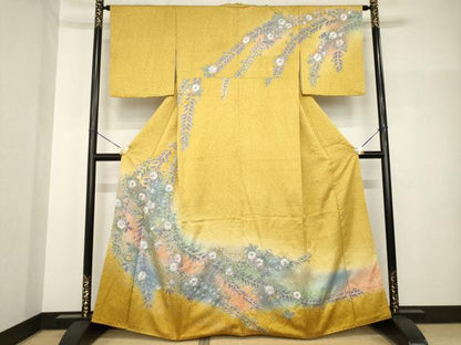 平和屋着物●訪問着　辻が花　舞花文　暈し染め　金彩　三越扱い　正絹　逸品　AABH8456ck