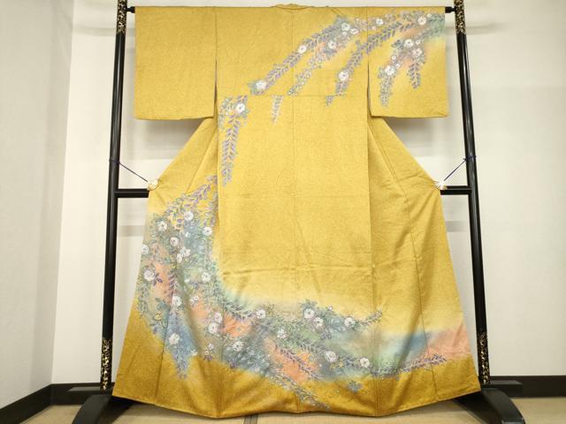平和屋着物●訪問着　辻が花　舞花文　暈し染め　金彩　三越扱い　正絹　逸品　AABH8456ck