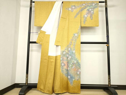 平和屋着物●訪問着　辻が花　舞花文　暈し染め　金彩　三越扱い　正絹　逸品　AABH8456ck