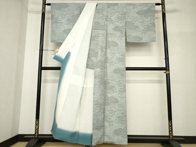 平和屋着物●本場結城紬　重要無形文化財　100亀甲　エ霞風景文　正絹　逸品　AABH8459ck
