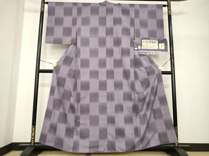 平和屋着物●十日町 名門青柳謹製　赤城紬　草木染　奇翠工房　市松文　証紙付き　正絹　逸品　AABH8460ck