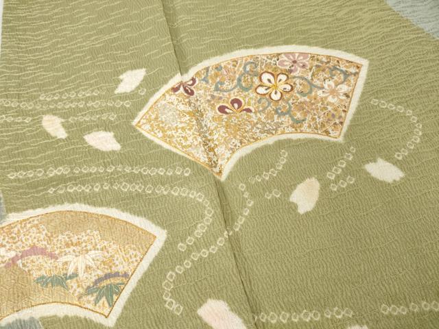 平和屋着物●訪問着　駒刺繍　絞り　流水地紙花文　金彩　正絹　逸品　AABH8461ck