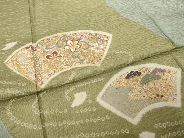 平和屋着物●訪問着　駒刺繍　絞り　流水地紙花文　金彩　正絹　逸品　AABH8461ck
