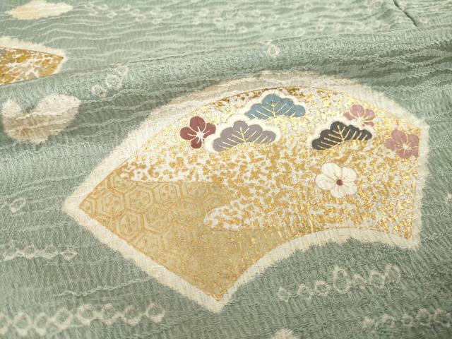 平和屋着物●訪問着　駒刺繍　絞り　流水地紙花文　金彩　正絹　逸品　AABH8461ck