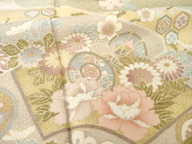 平和屋着物●訪問着　地紙吉祥花文　金彩　正絹　逸品　AABH8462ck