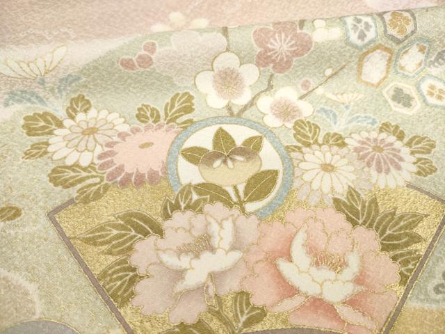平和屋着物●訪問着　地紙吉祥花文　金彩　正絹　逸品　AABH8462ck