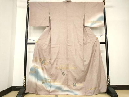 平和屋着物●訪問着　作家物　紬地　楽器文　玉蟲　暈し染め　金彩　正絹　逸品　AABH8463ck