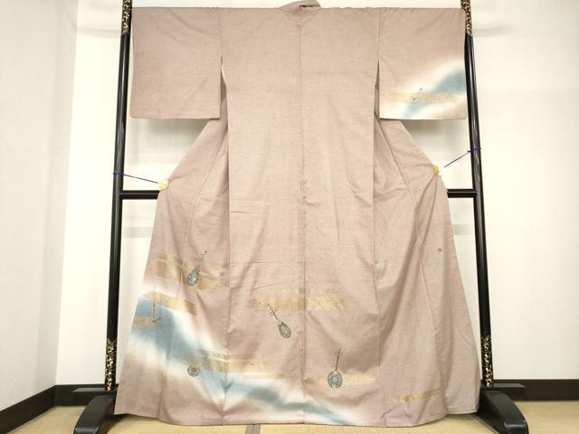 平和屋着物●訪問着　作家物　紬地　楽器文　玉蟲　暈し染め　金彩　正絹　逸品　AABH8463ck