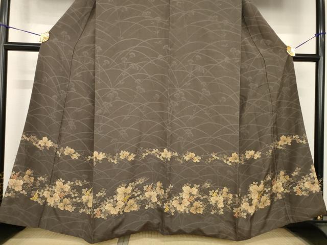 平和屋着物●訪問着　紬地　芝花文　金彩　正絹　逸品　AABH8464ck