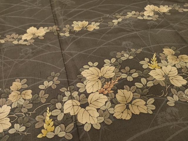 平和屋着物●訪問着　紬地　芝花文　金彩　正絹　逸品　AABH8464ck