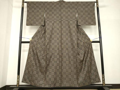 平和屋着物●本場大島紬　一元絣　市松菱文　正絹　逸品　AABH8465ck