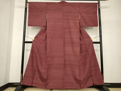 平和屋着物●上質な紬　色無地　葡萄茶色　正絹　逸品　AABH8476ck
