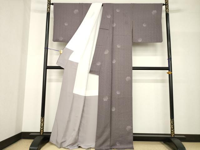 平和屋着物●上質な小紋　雪輪竹万筋　黒鳶色×薄柿色　正絹　逸品　AABH8479ck