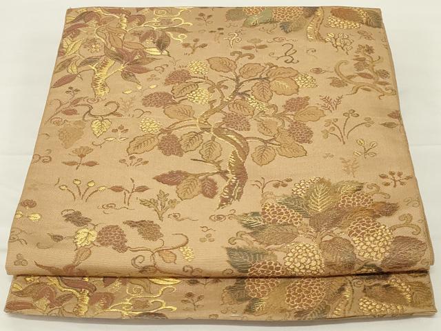 平和屋着物◎六通柄 本袋帯 唐織 草花文 金糸 正絹 逸品 AABH8481ou