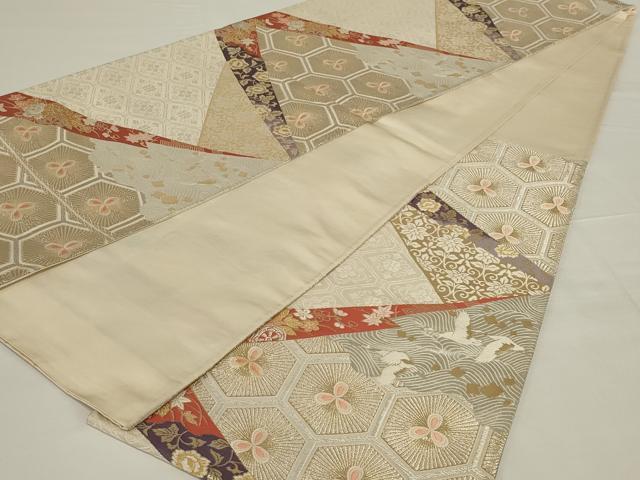 平和屋着物◎六通柄袋帯 唐織 亀甲花鳥文 金銀糸 正絹 逸品 AABH8486ou
